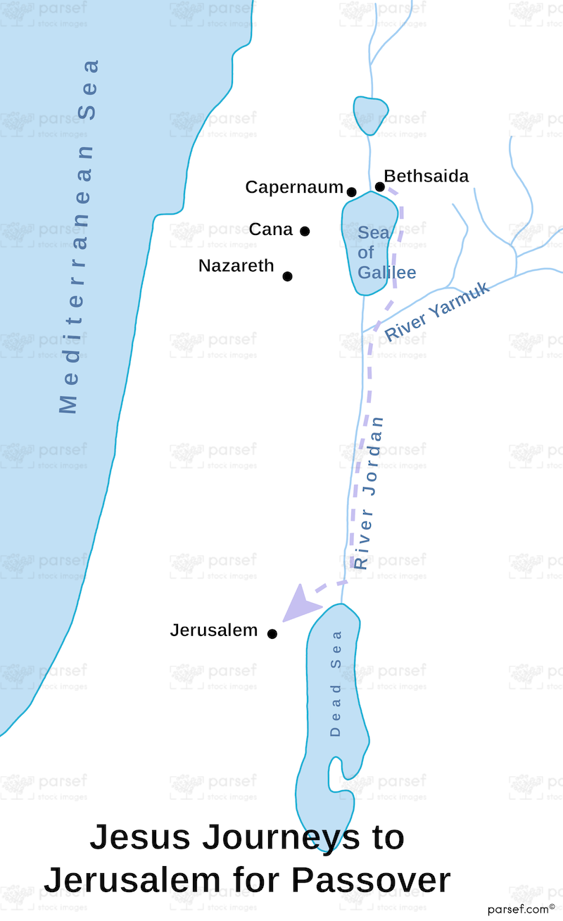 Jesus’ Journeys to Jerusalem for Passover Map bible map