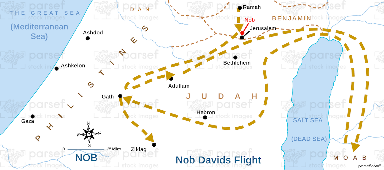 I Samuel Nob David’s Flight Map bible map