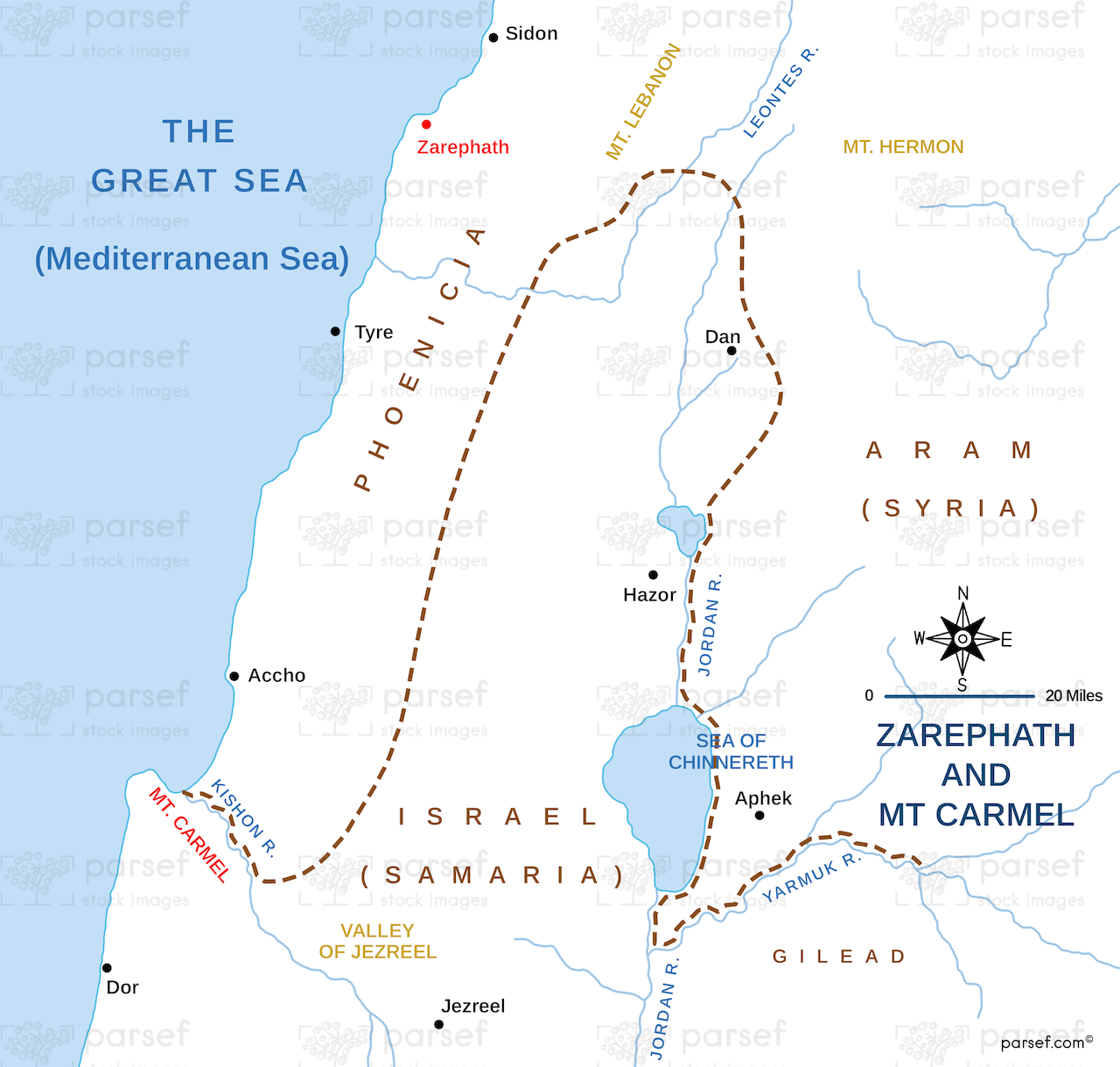 Zarephath and Mt. Carmel Map bible map